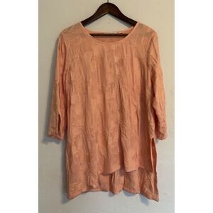 Soft Surroundings Cecile Tunic L Peach Floral Oversized Lagenlook Asymmetric